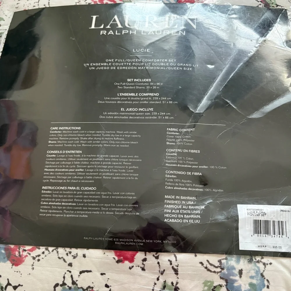 Ralph lauren lucie ikat floral king comforter and two pillowcases new pink white